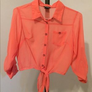 Sheer Buttondown tie up shirt